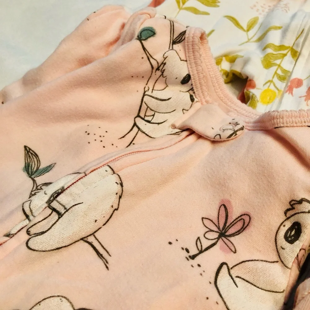 Lot of 8/ 0-3 months old baby girl onesies pajamas sleepwear warm cuddle cute